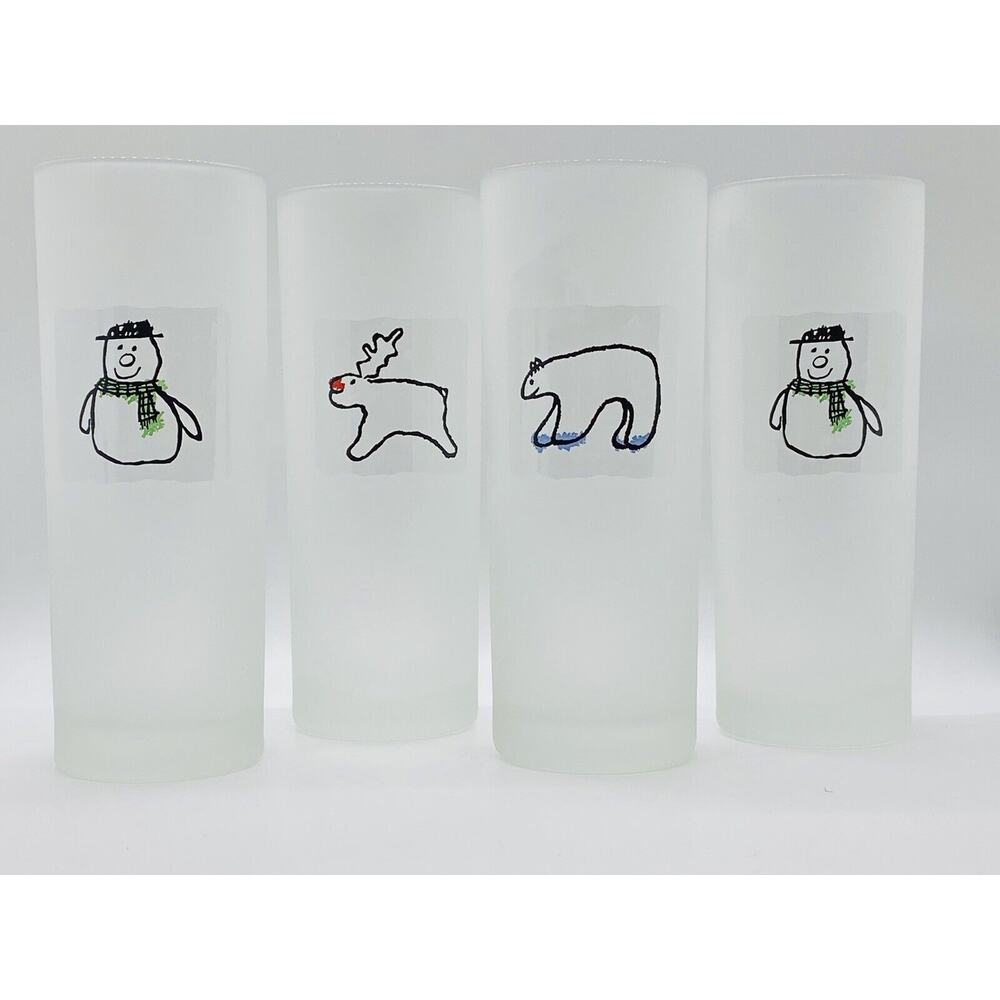 4-Vintage Dartington Designs Frosted Tumblers Winter Holiday Drinking Glasses
